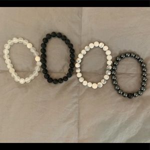 Crystal Bracelet Lot - Selenite, Black Onyx, Howlite & Hematite